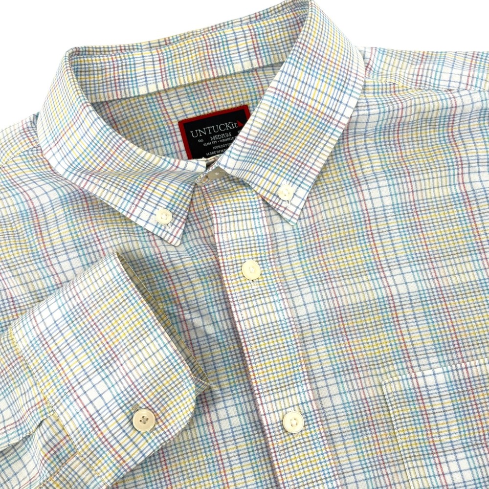 UNTUCKit Marzano WF Slim Fit Plaid Button Down Shirt Mens Medium Blue 41126
